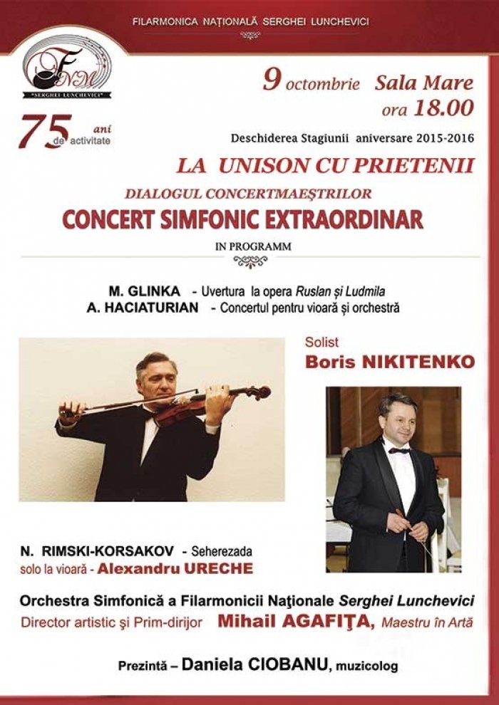 9 Octombrie. Concert Extraordinar cu Boris Nikitenco, Mihail Agafita si Alexandru Ureche