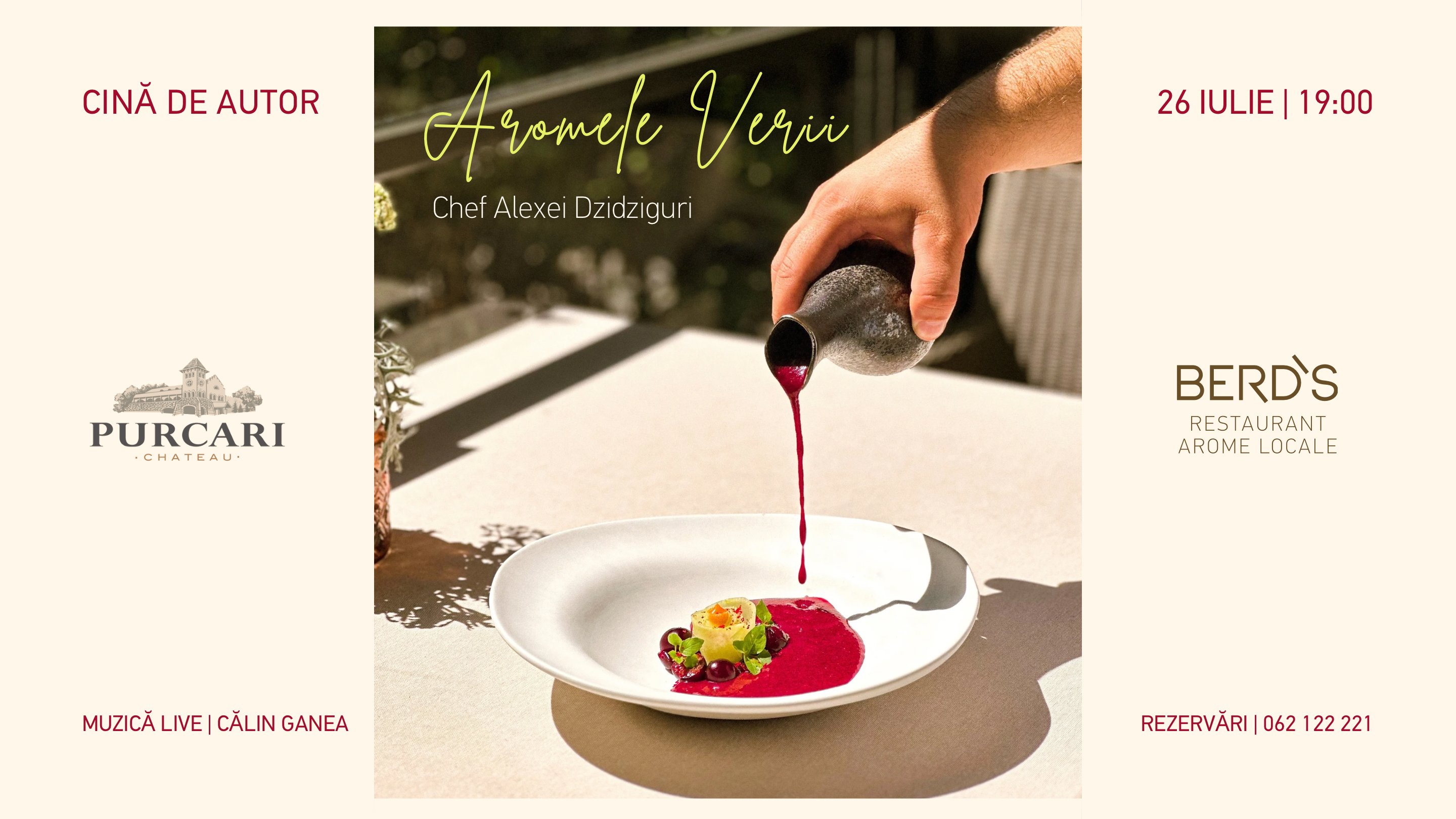 CINĂ DE AUTOR "AROMELE VERII" cu Chef ALEXEI DZIDZIGURI la BERD`S RESTAURANT